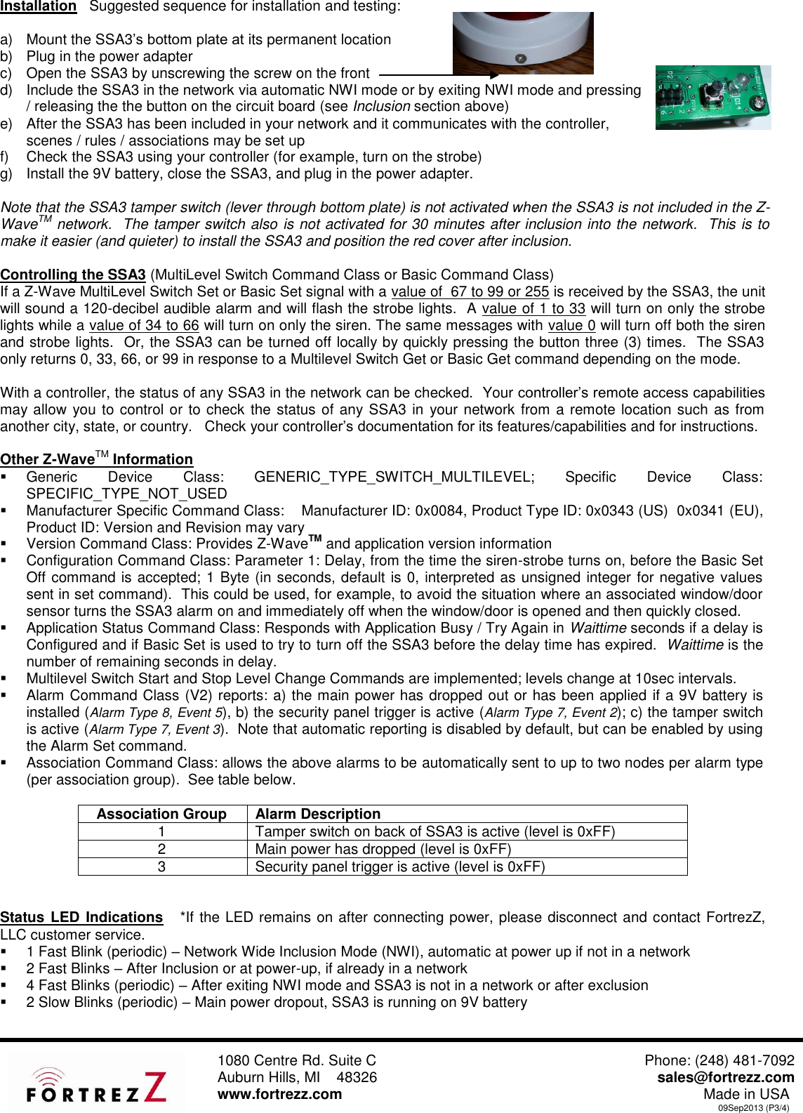 Page 2 of 4 - Z-Wave B00Hwxzduu Fortrezz Siren Strobe Alarm Manual Thank You For Purchasing The Wireless Water And Freeze Detection WWA-01 User Fortrez Z