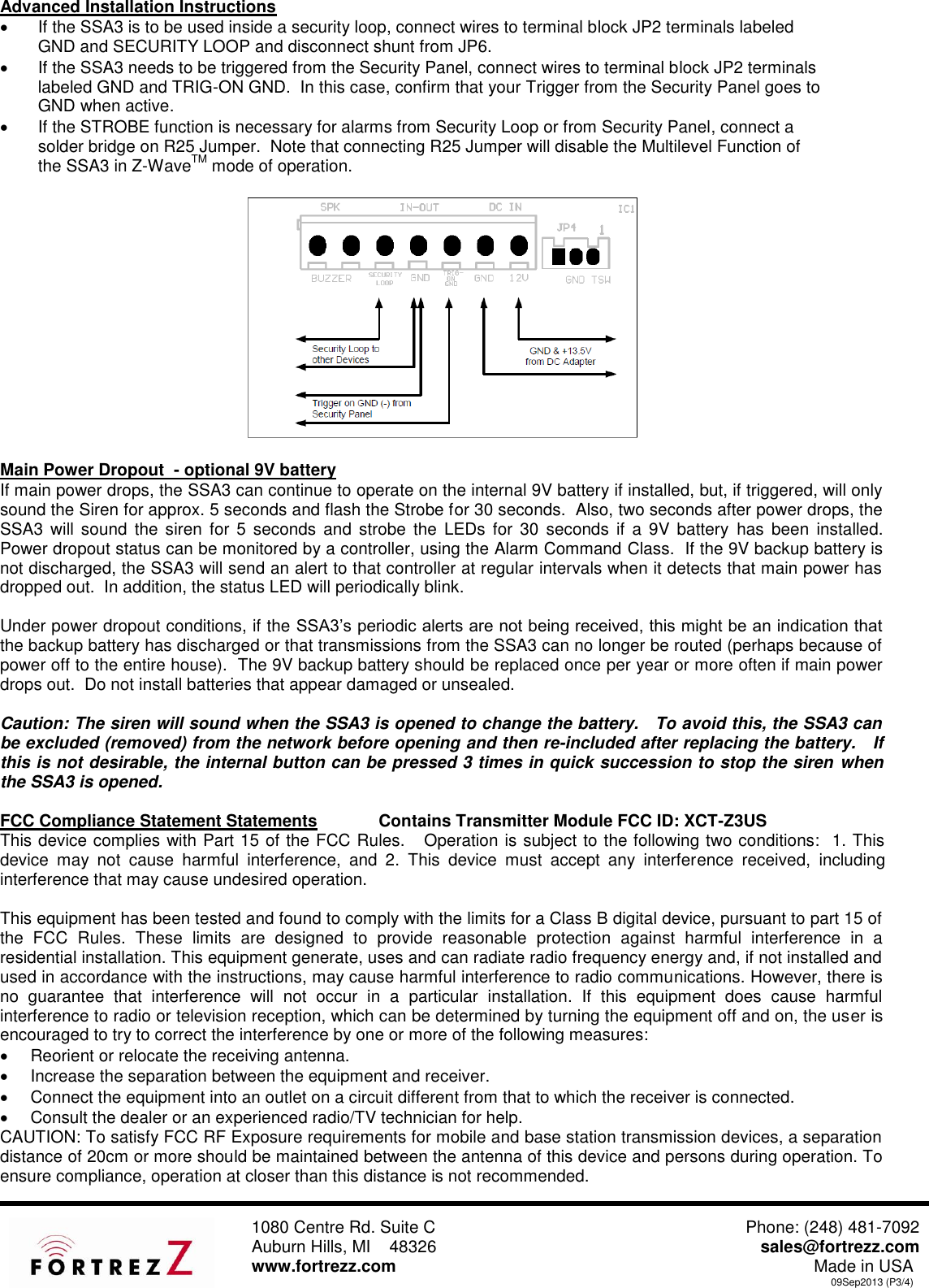 Page 3 of 4 - Z-Wave B00Hwxzduu Fortrezz Siren Strobe Alarm Manual Thank You For Purchasing The Wireless Water And Freeze Detection WWA-01 User Fortrez Z