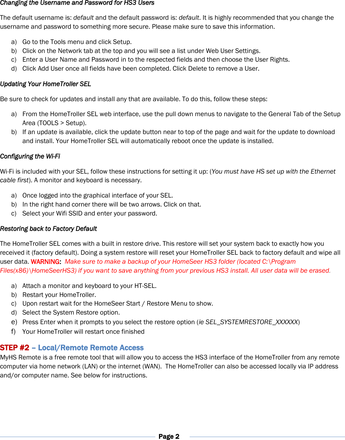 Page 2 of 11 - Z-Wave B00O2Bbxcw Homeseer Hometroller-Sel Quick Start Guide User Manual Home Seer Troller-SEL