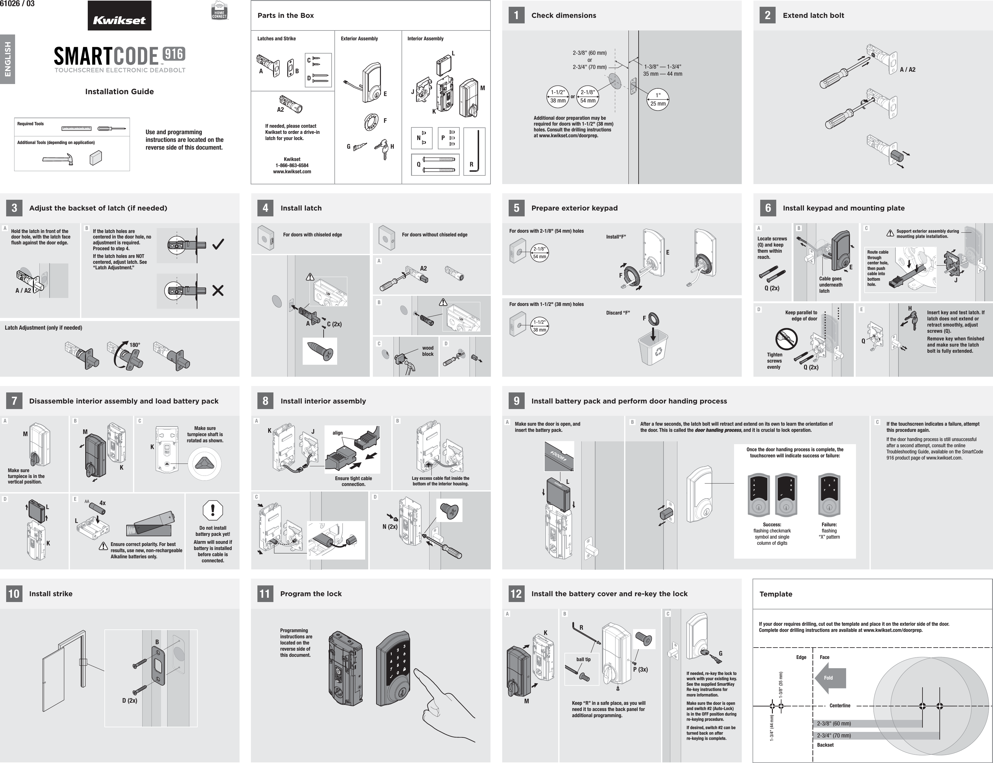 Page 1 of 2 - Z-Wave B00Q3N4Nt2 Kwikset Smartcode 916 Installation Guide Quick Start ENG Auto Handing NO INCLUSION Production User Manual Smart Code