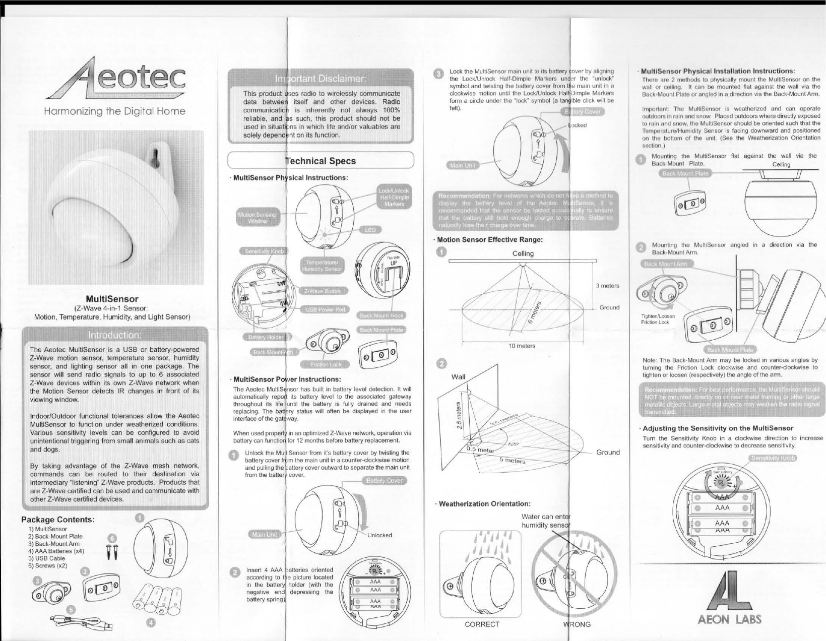 Page 1 of 2 - Z-Wave B0151Z3Puu Aeotec By Aeon Labs Multi-Sensor Dsb05-Zwus Manual User