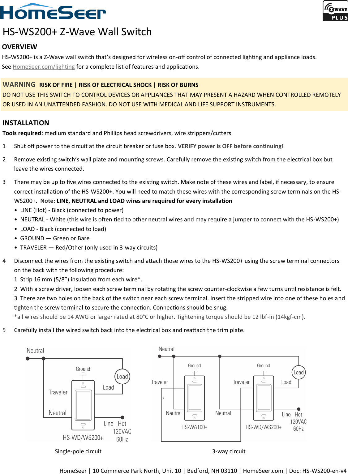 Page 1 of 4 - B079F5W7V6 Home Seer HS-WS200 Switch Manual
