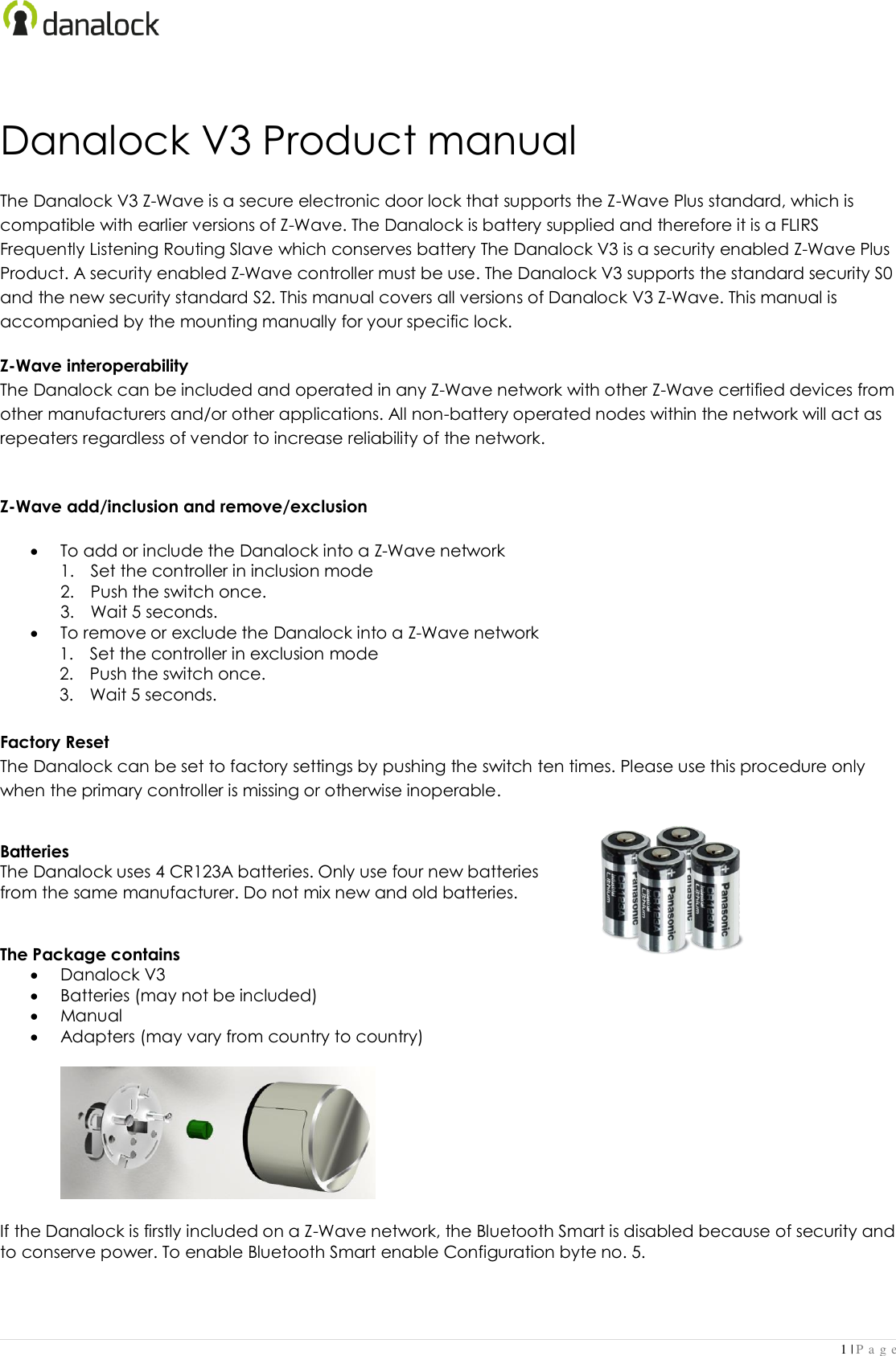 Page 1 of 6 - Danalock V3 Product Manual Z Wave V 0.9.1