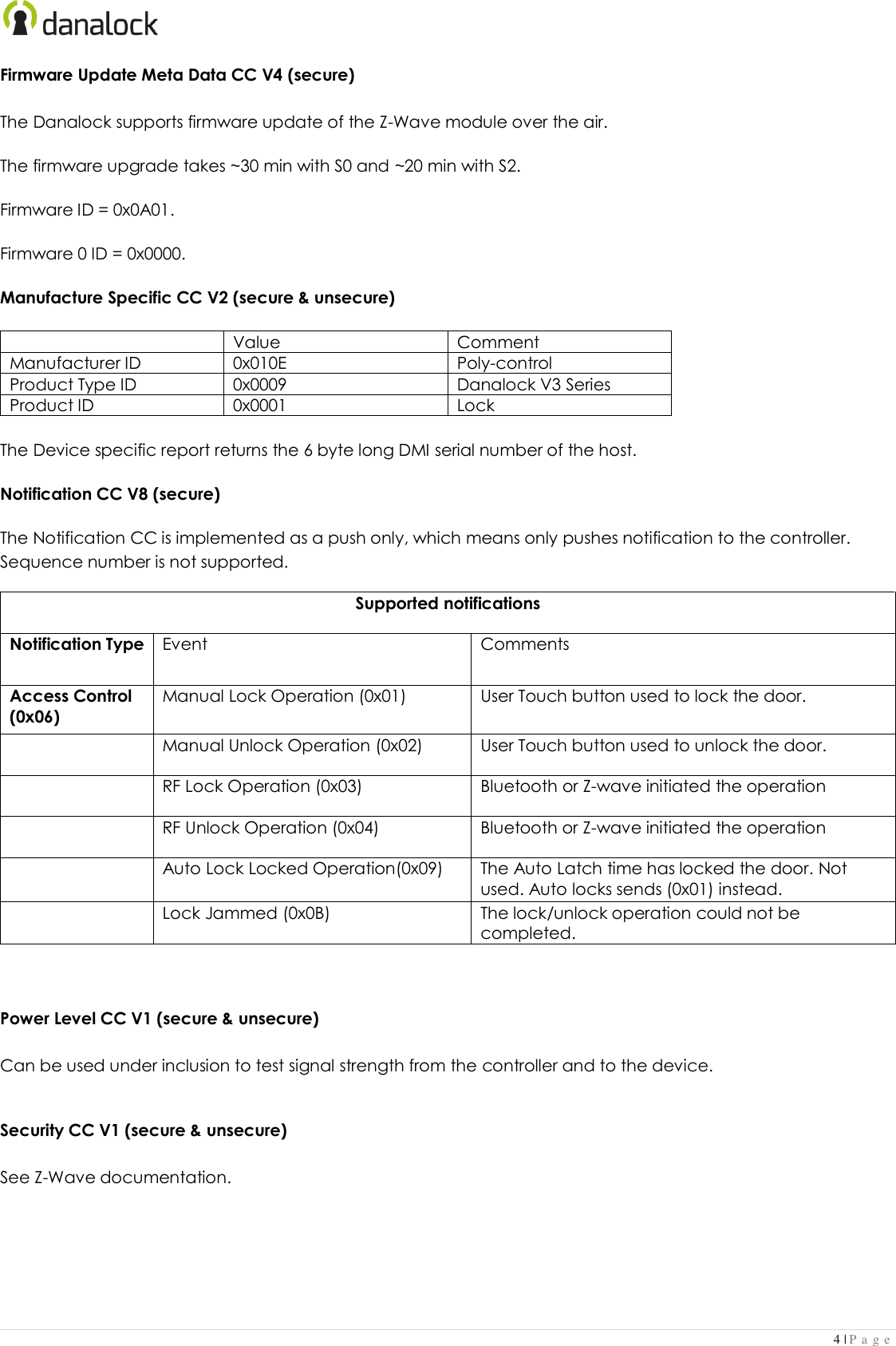 Page 4 of 6 - Danalock V3 Product Manual Z Wave V 0.9.1