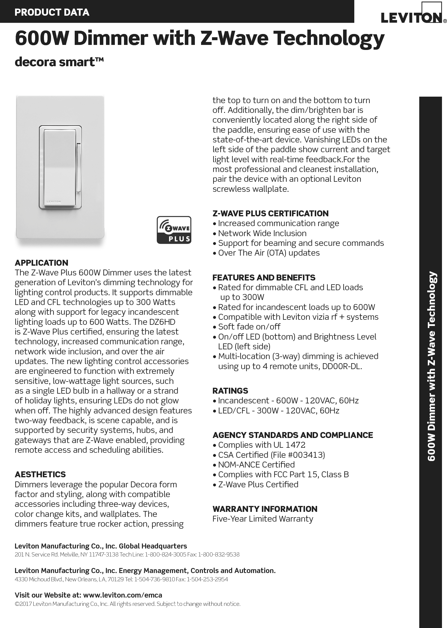Page 1 of 2 - Z-Wave Dz6Hd Tsht Bw V1P9 User Manual