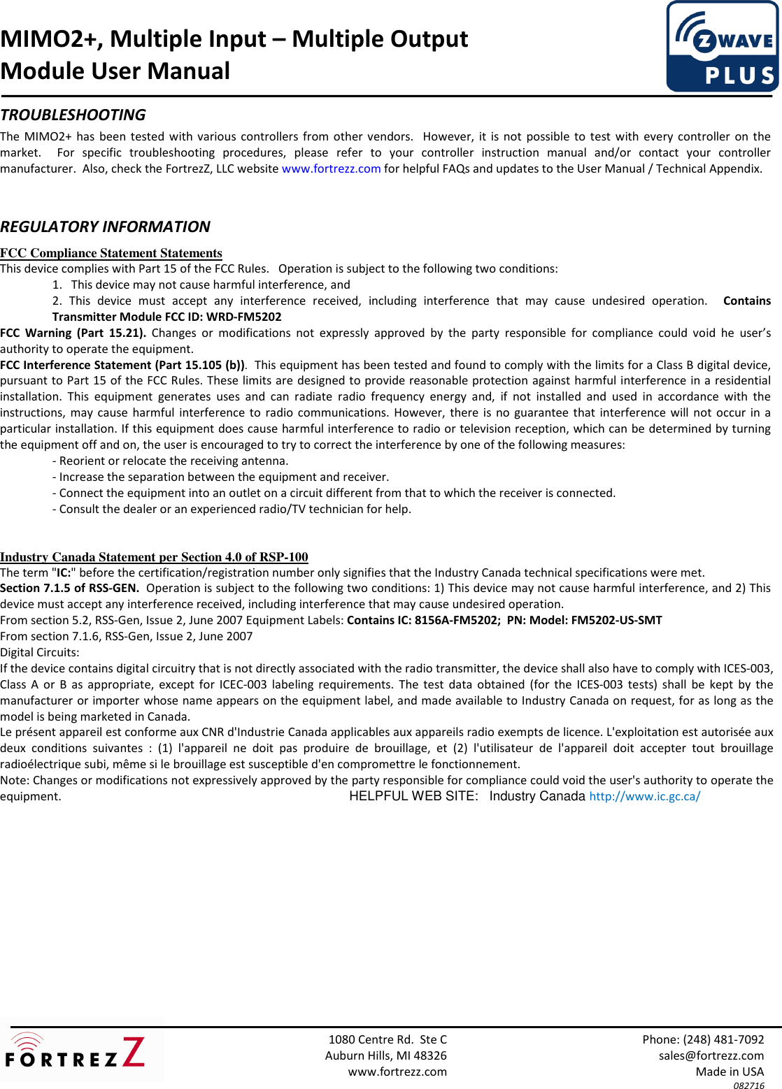 Page 5 of 6 - User Manual MIMO2+x  Fortrezz Mi MO2
