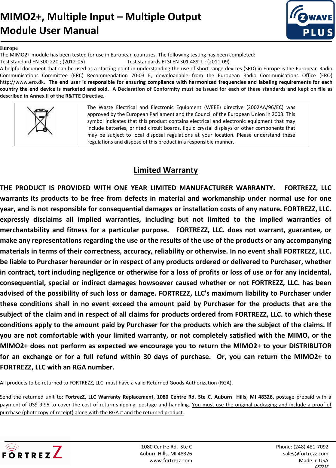 Page 6 of 6 - User Manual MIMO2+x  Fortrezz Mi MO2