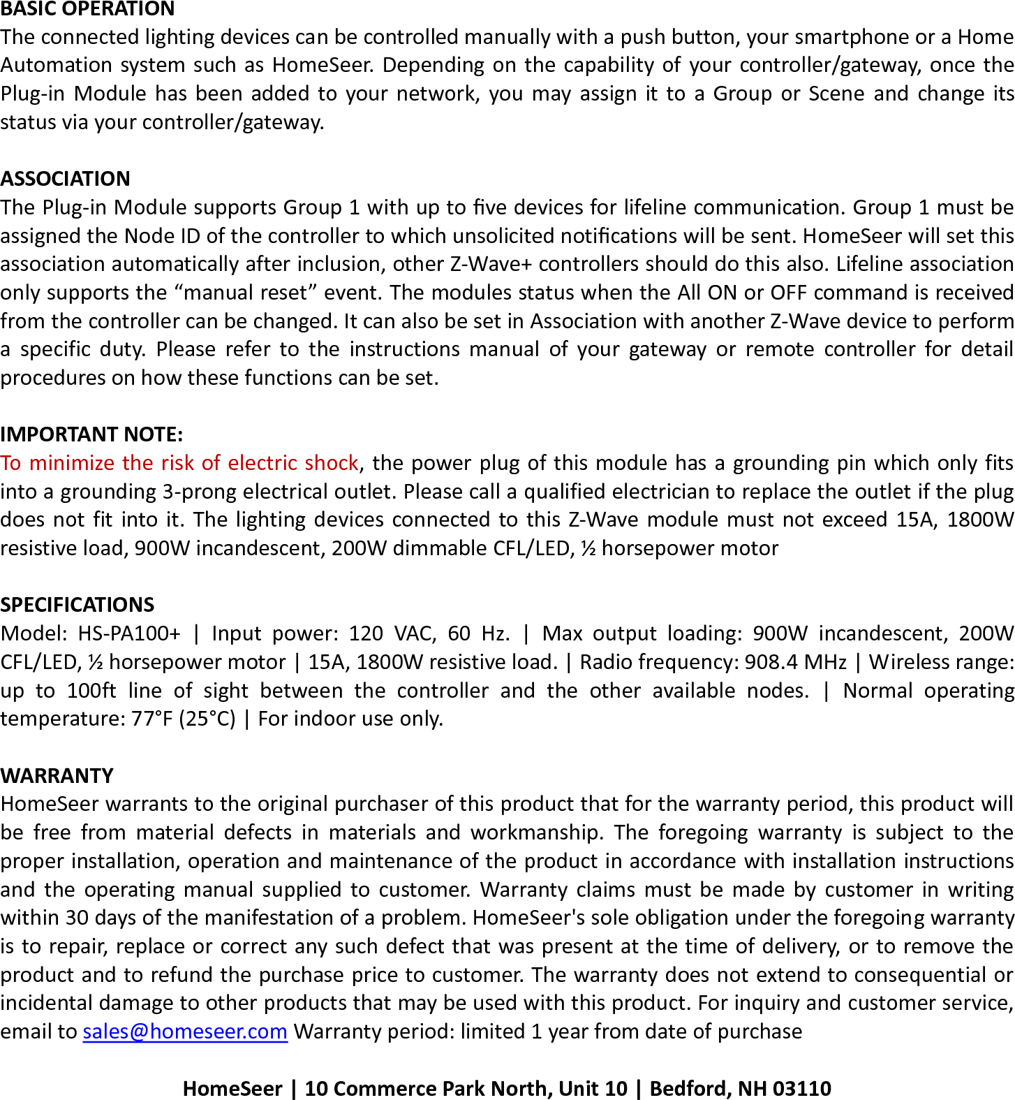 Page 2 of 2 - Z-Wave Homeseer-Hs-Pa100 Quick-Start User Manual Home Seer-HS-PA100