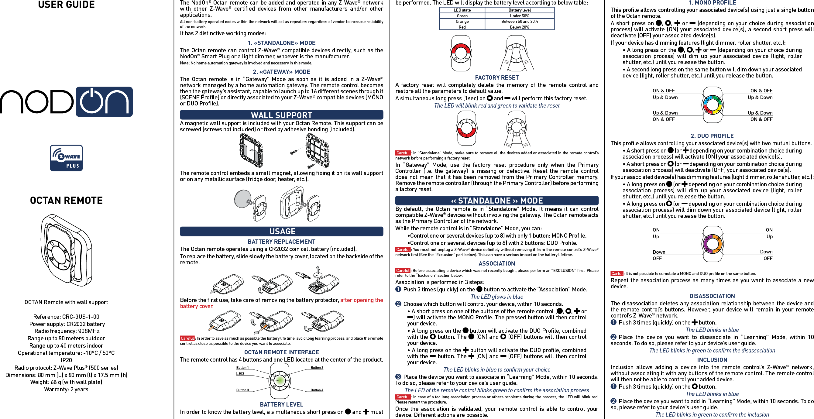 Page 1 of 2 - Z-Wave Nodon Octanremote Zwave Userguide Us User Manual Nod On Octan Remote Guide
