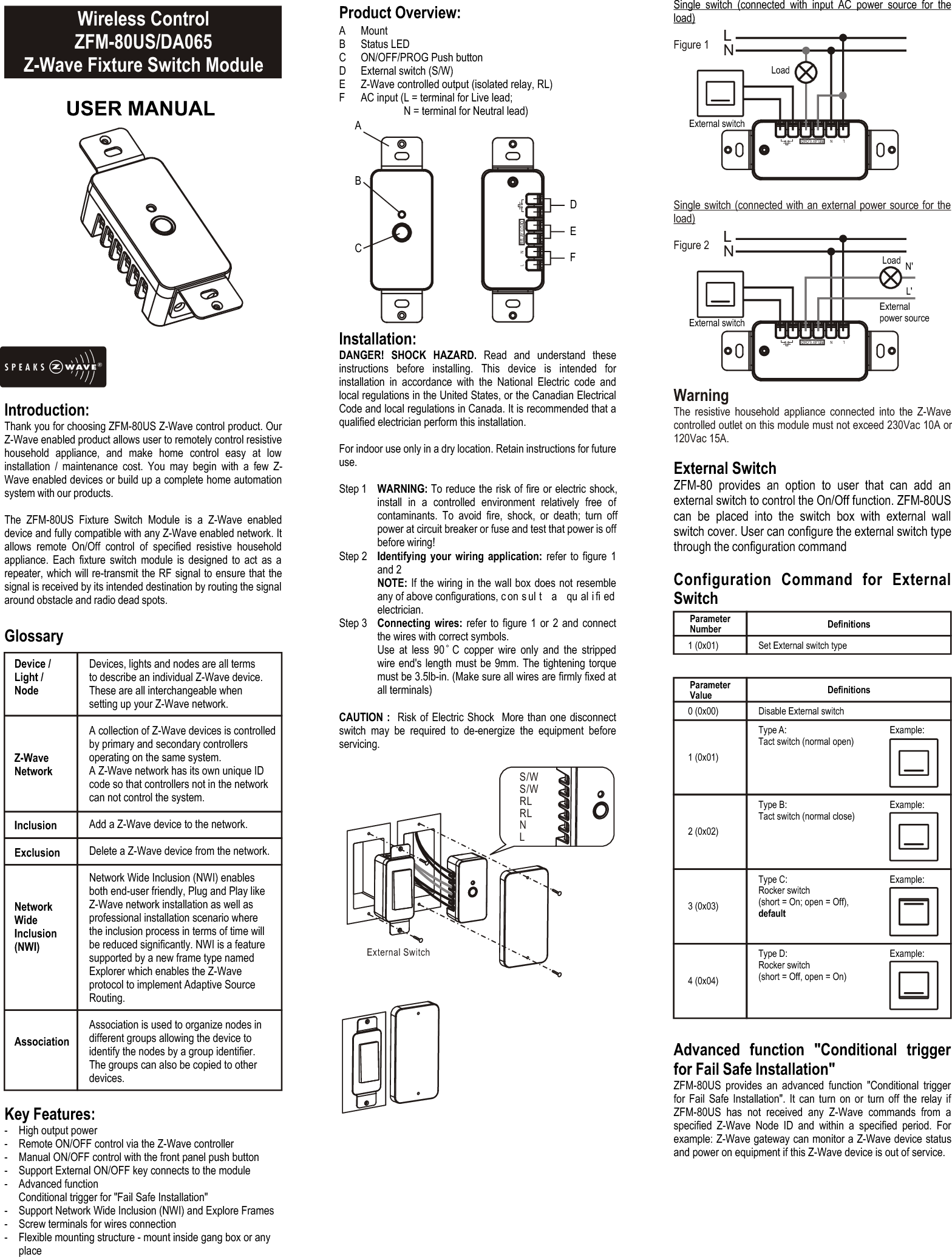 Page 1 of 2 - Z-Wave Zfm-80Us 8041_F820-8041-0000 User Manual