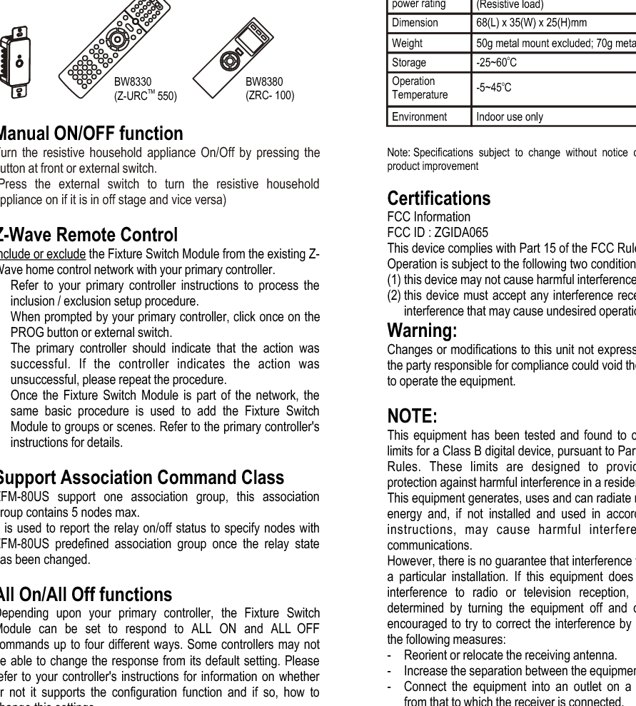 Page 2 of 2 - Z-Wave Zfm-80Us 8041_F820-8041-0000 User Manual