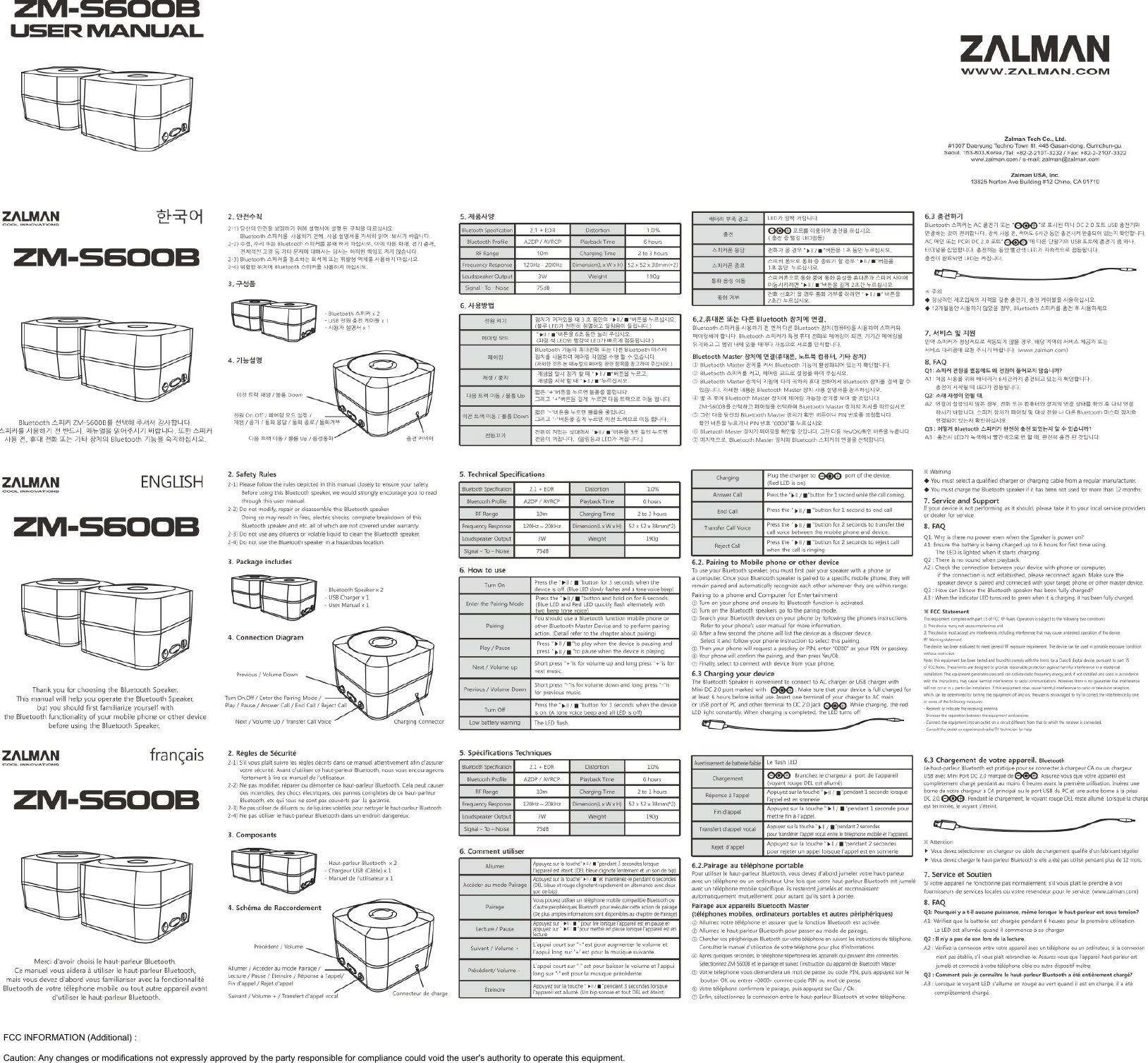       FCC INFORMATION (Additional) :      Caution: Any changes or modifications not expressly approved by the party responsible for compliance could void the user's authority to operate this equipment. 