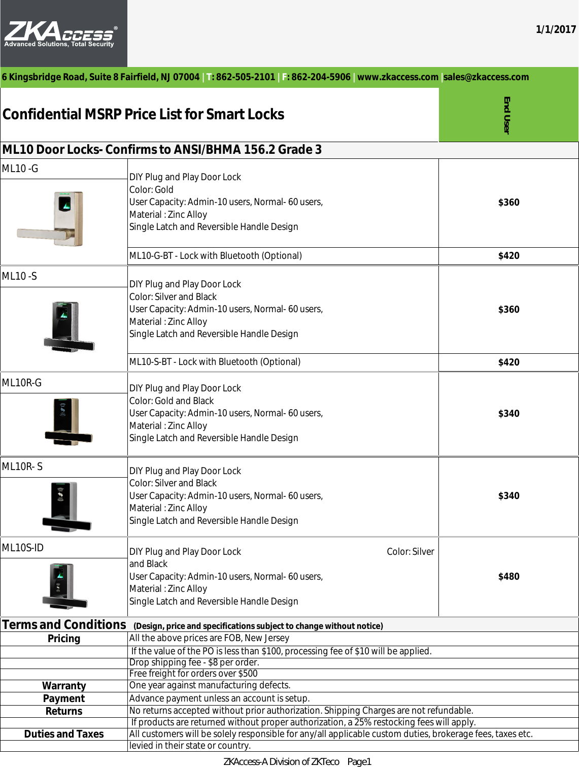 ZKAccess 2017 Price Book