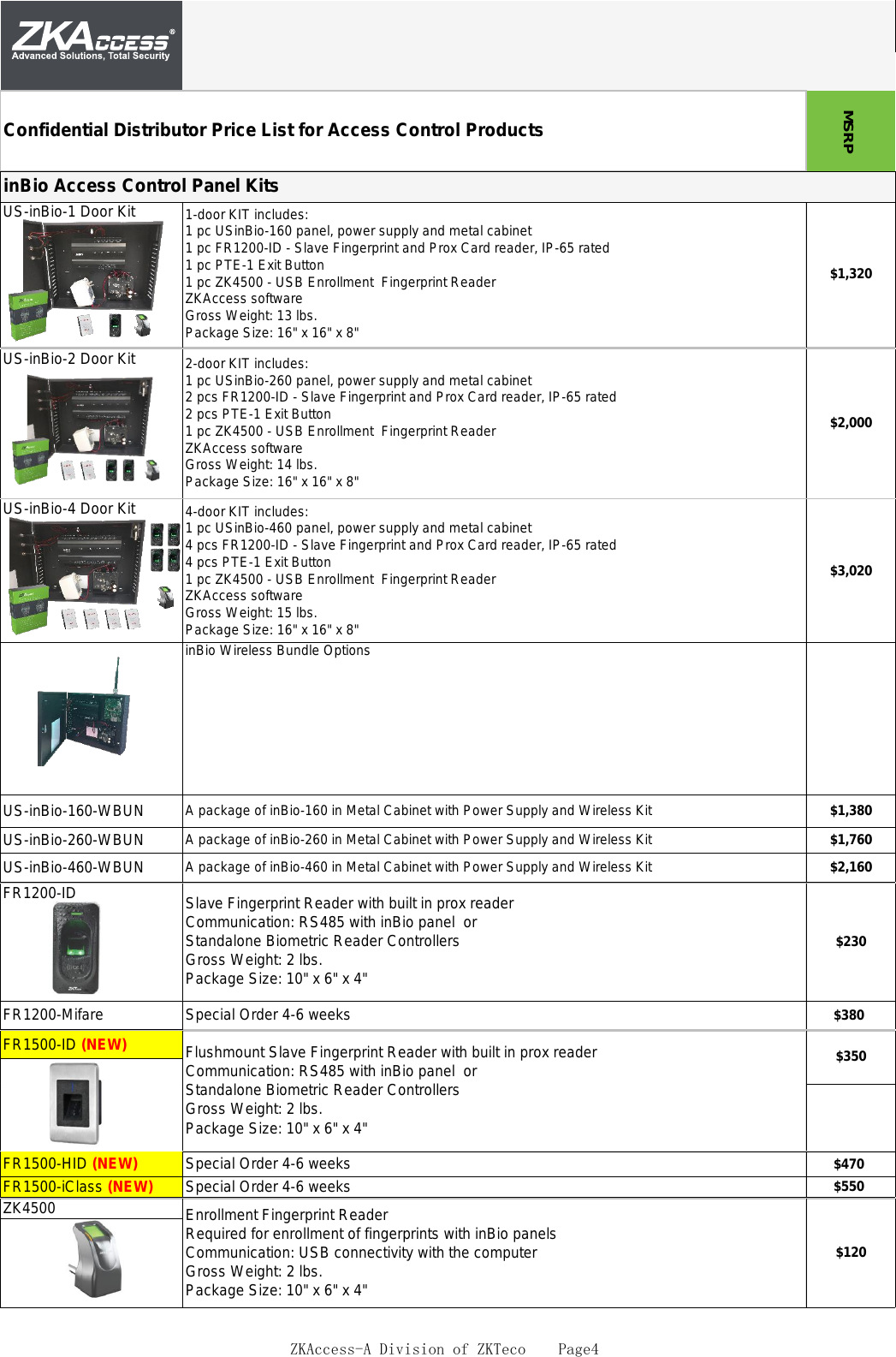 ZKAccess 2017 Price Book