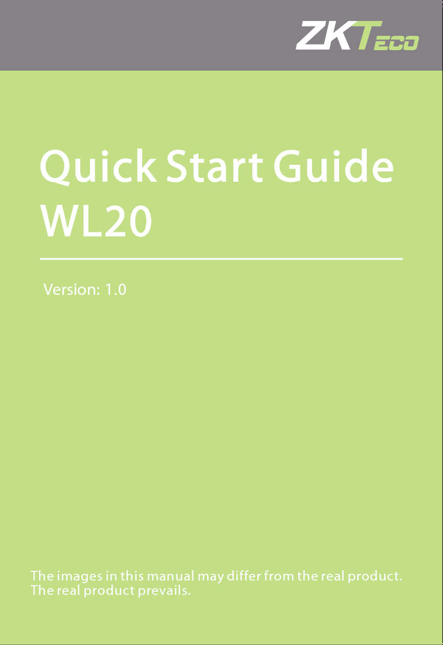 ZKTECO WL20 Smart Identification Terminal User Manual WL20 Quick Start ...