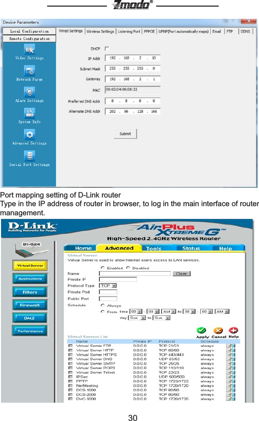 30&reg;Port mapping setting of D-Link routerType in the IP address of router in browser, to log in the main interface of router management.