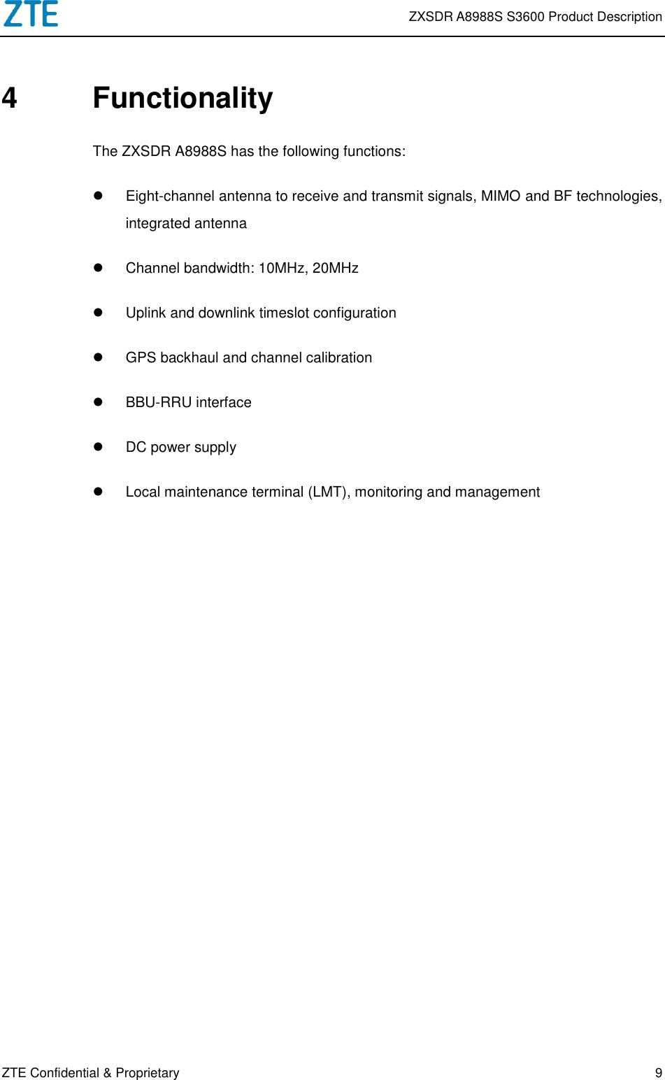 Page 11 of ZTE A8988SS3600 LTE Remote Radio Unit User Manual ZXSDR A8988S S3600 Product Description
