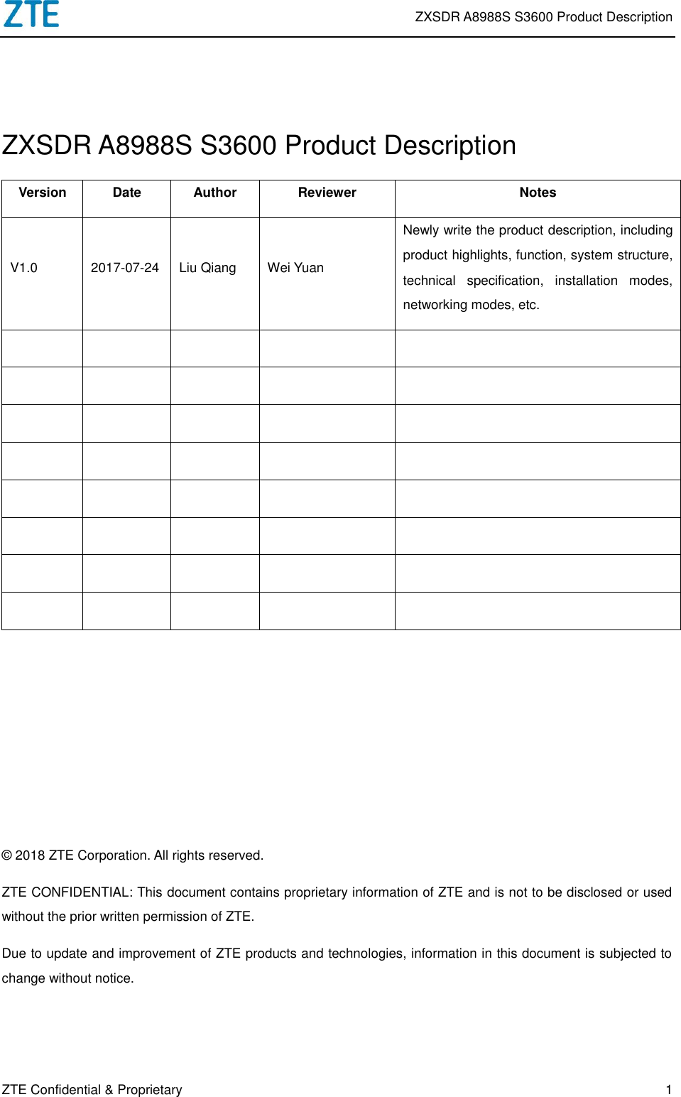 Page 3 of ZTE A8988SS3600 LTE Remote Radio Unit User Manual ZXSDR A8988S S3600 Product Description