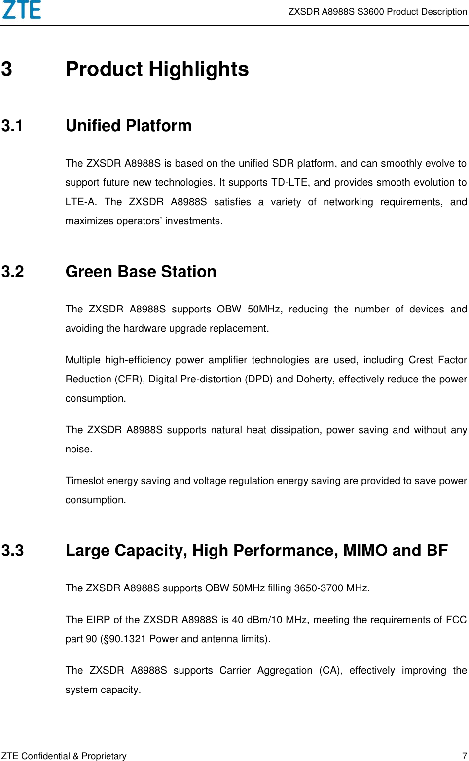 Page 9 of ZTE A8988SS3600 LTE Remote Radio Unit User Manual ZXSDR A8988S S3600 Product Description