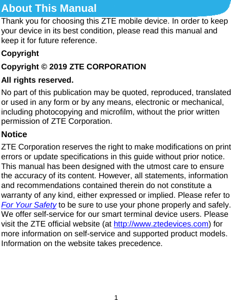 Page 2 of ZTE BLADEV10M LTE/WCDMA/GSM (GPRS) Multi-Mode Digital Mobile Phone User Manual 
