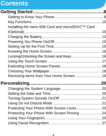 Page 5 of ZTE BLADEV10M LTE/WCDMA/GSM (GPRS) Multi-Mode Digital Mobile Phone User Manual 
