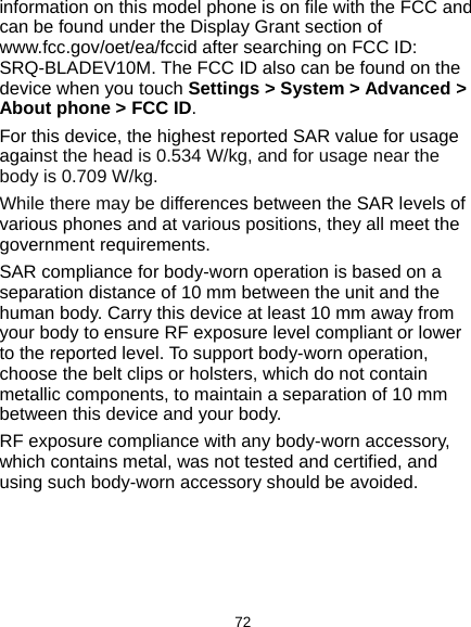 Page 73 of ZTE BLADEV10M LTE/WCDMA/GSM (GPRS) Multi-Mode Digital Mobile Phone User Manual 