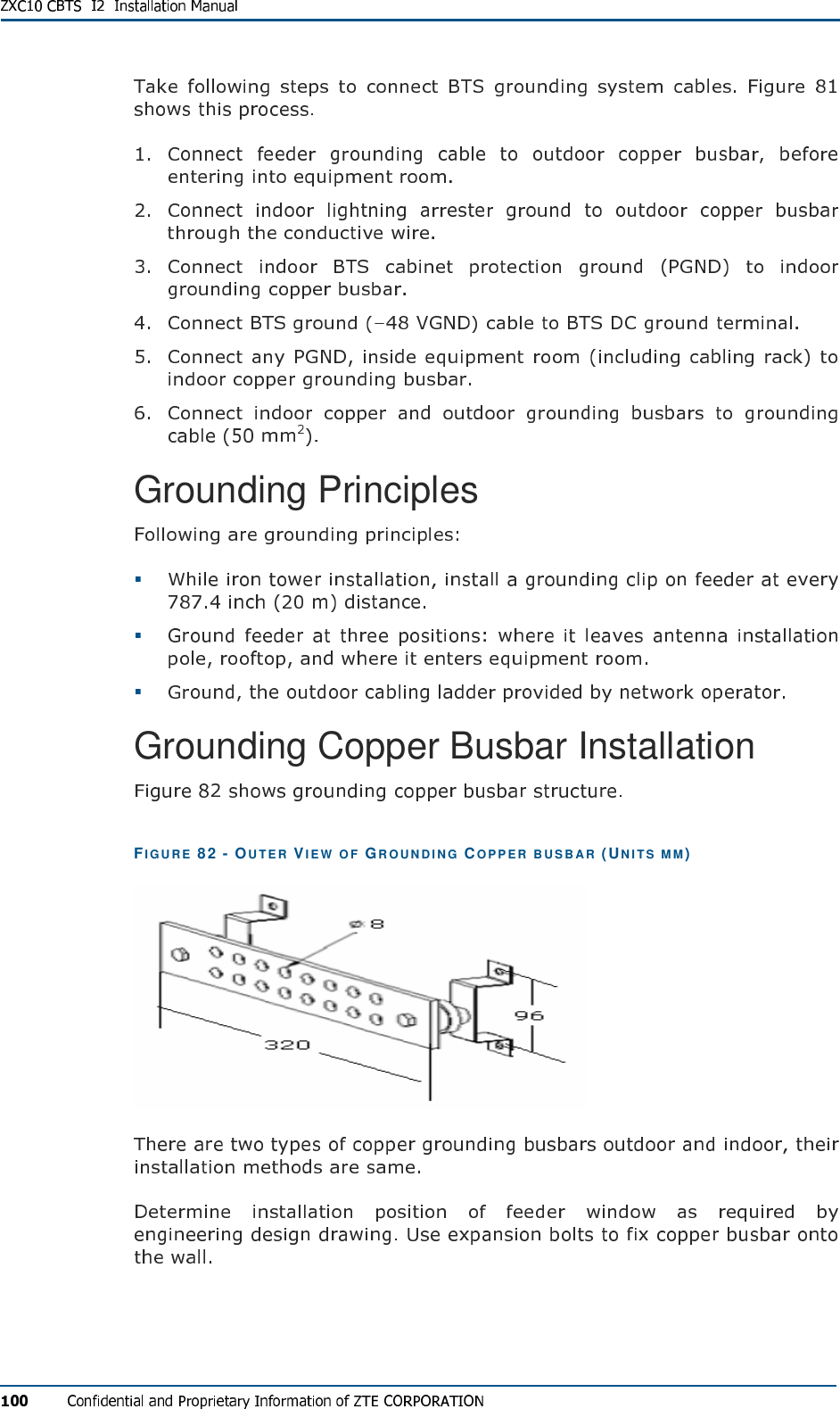       Grounding Principles    Grounding Copper Busbar Installation FIG U R E   82 - OU TE R  VIE W  OF  GR OU ND IN G  COPP ER  B US B A R  (UN I TS  MM )  