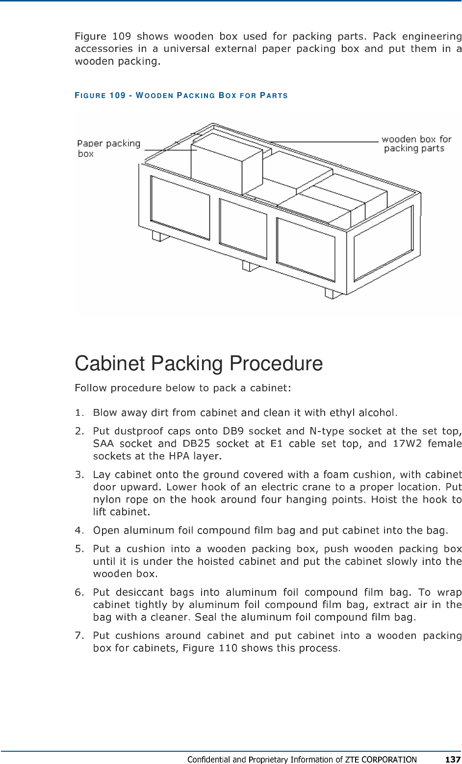 FIG U R E   109 - WOOD E N   PAC KI N G   BO X  F O R   PA R T S  Cabinet Packing Procedure        