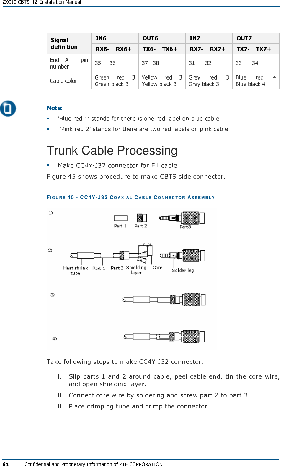   Trunk Cable Processing   FIG U R E   45 - CC4Y-J3 2 CO A XI AL  CAB LE  CON NE C TOR   AS S E M BL Y       