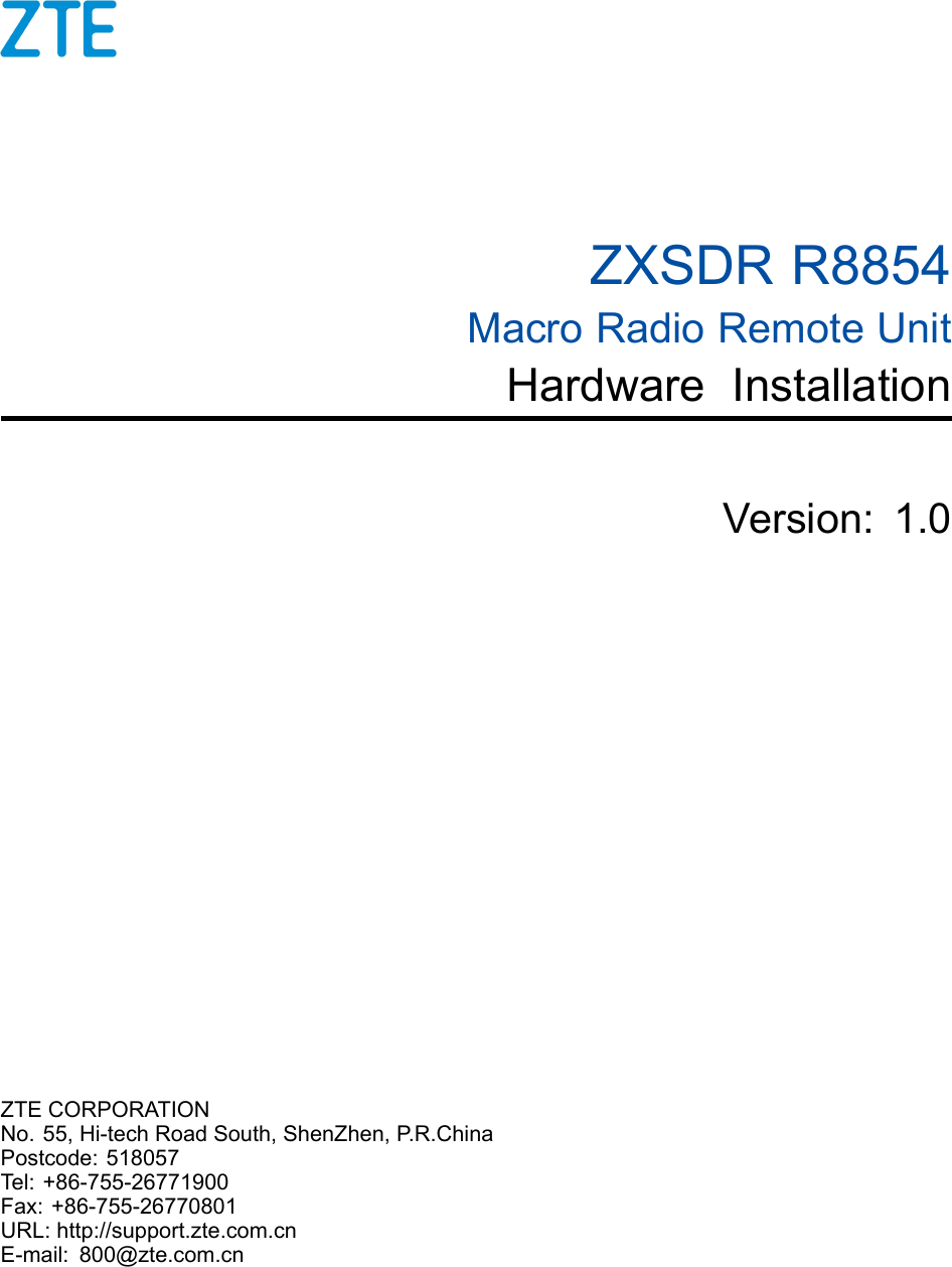 Page 1 of ZTE R8854S2600 Macro Radio Remote Unit User Manual part 1