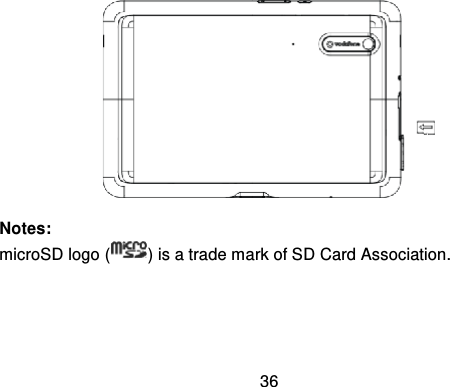 36Notes:microSD logo ( ) is a trade mark of SD Card Association.