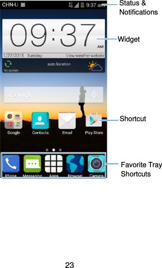  23        Status &amp; Notifications Favorite Tray Shortcuts Shortcut Widget 