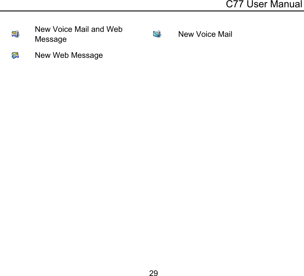 C77 User Manual  29 New Voice Mail and Web Message   New Voice Mail  New Web Message    