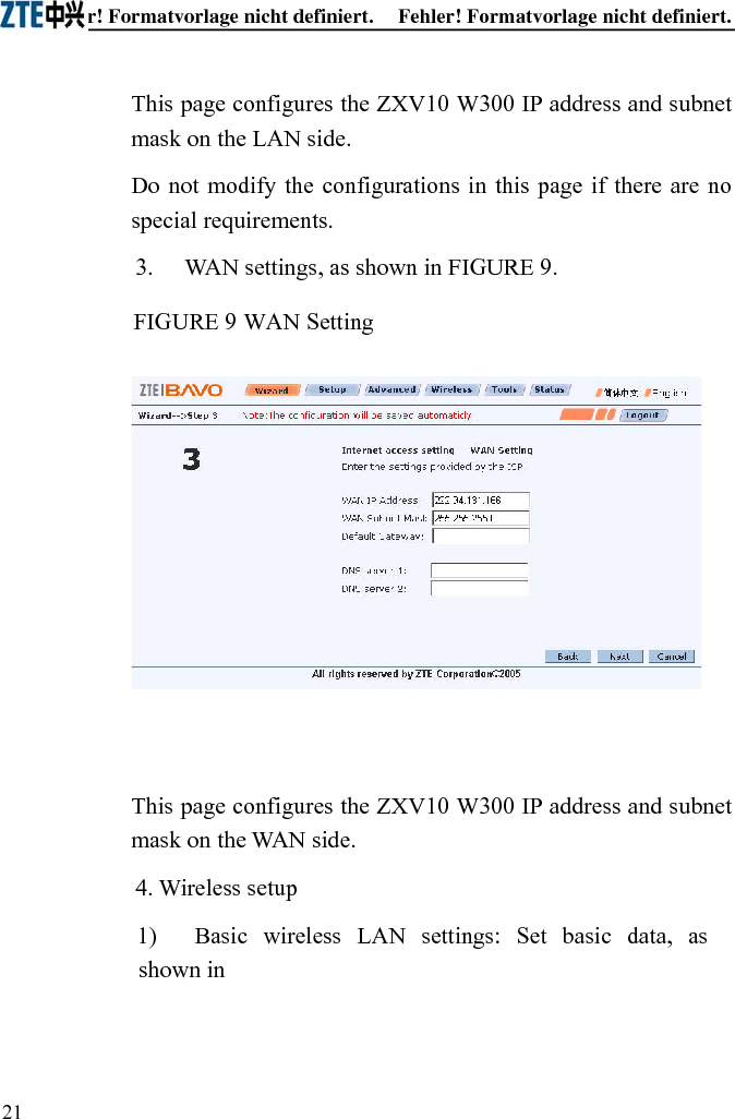 ZXV10 W300 Wireless ADSL Router User&apos;s Manual             FIGURE 10.  