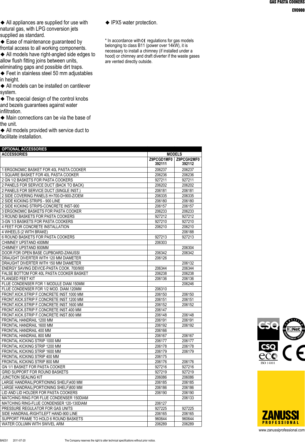 Page 2 of 4 - Zanussi EVO900 GAS PASTA COOKERS User Manual  To The 9ef64df4-bf46-4bf2-aeac-7d588519a5ef