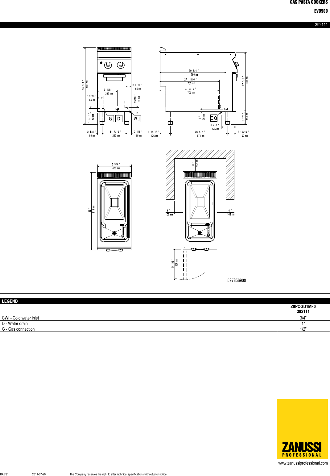 Page 3 of 4 - Zanussi EVO900 GAS PASTA COOKERS User Manual  To The 9ef64df4-bf46-4bf2-aeac-7d588519a5ef