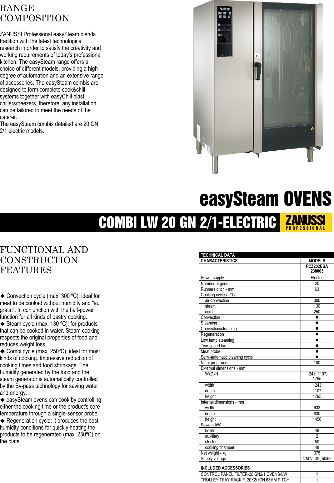 Page 1 of 3 - Zanussi Zanussi-238005-Brochure- COMBI LW 20 GN 2/1-ELECTRIC  Zanussi-238005-brochure