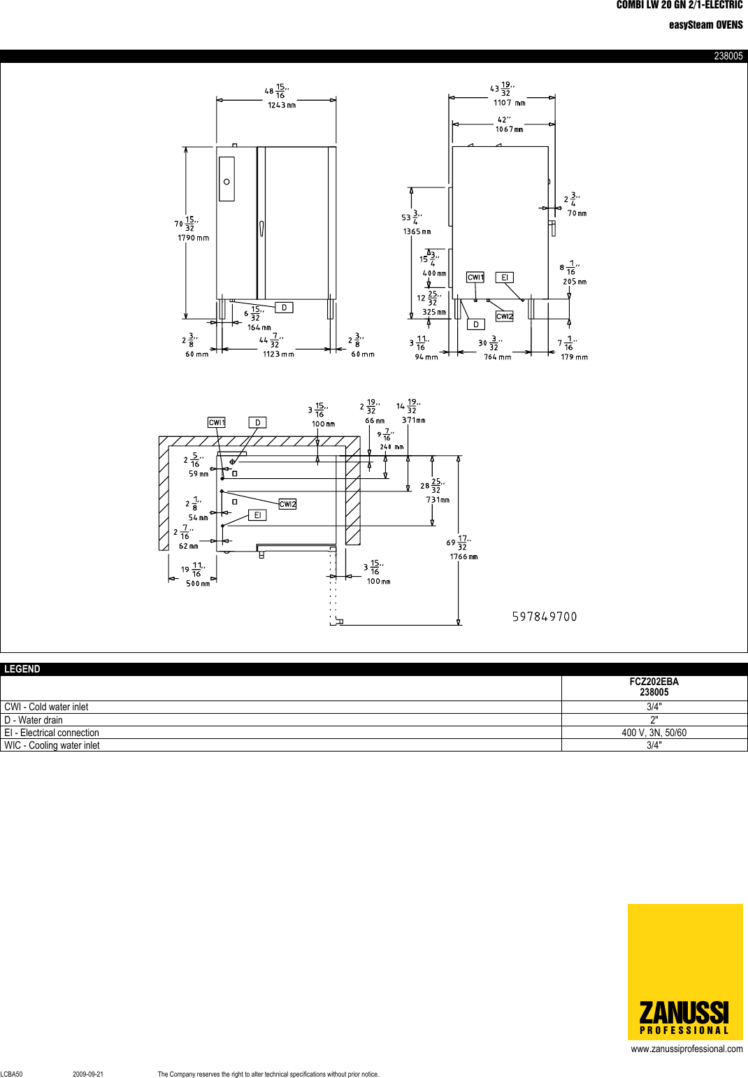 Page 3 of 3 - Zanussi Zanussi-238005-Brochure- COMBI LW 20 GN 2/1-ELECTRIC  Zanussi-238005-brochure