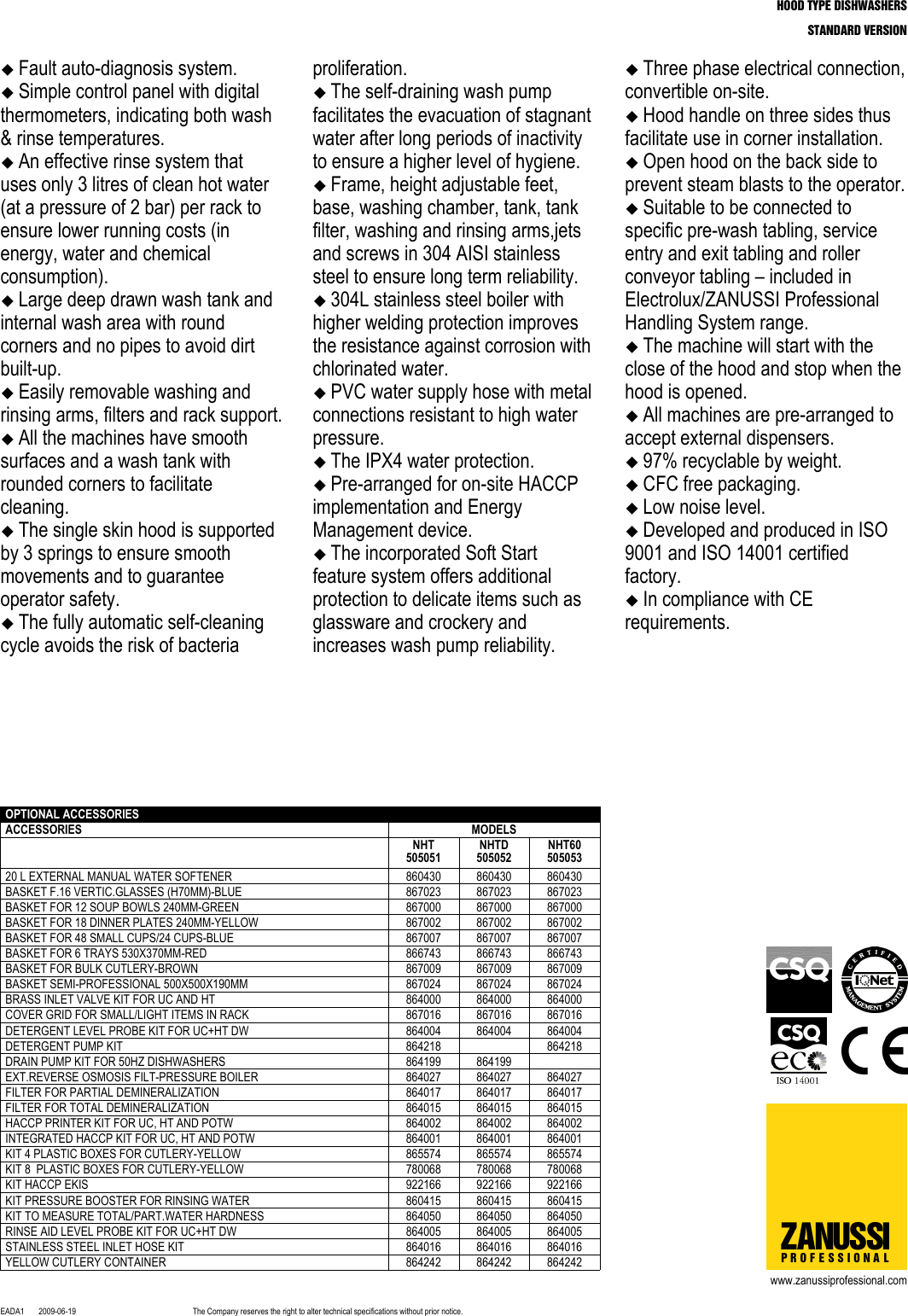 Page 2 of 3 - Zanussi Zanussi-505051-Product-Manual- HOOD TYPE DISHWASHERS  Zanussi-505051-product-manual