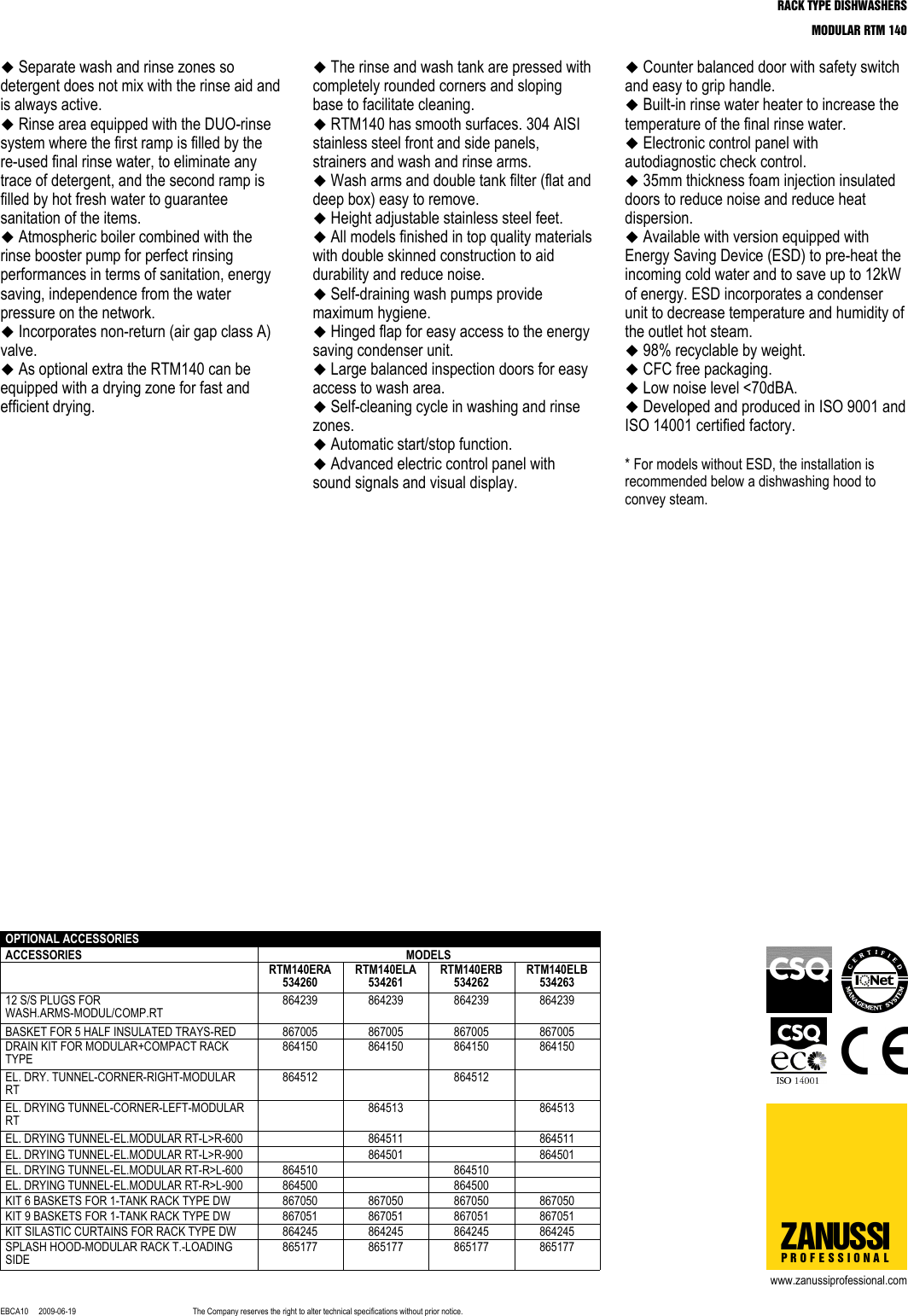 Page 2 of 4 - Zanussi Zanussi-534260-Brochure- RACK TYPE DISHWASHERS  Zanussi-534260-brochure