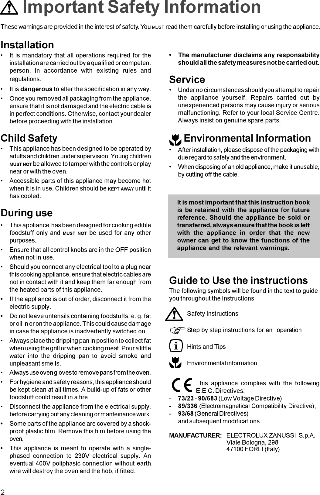 Page 2 of 12 - Zanussi Zanussi-Zou-342-Users-Manual-  Zanussi-zou-342-users-manual