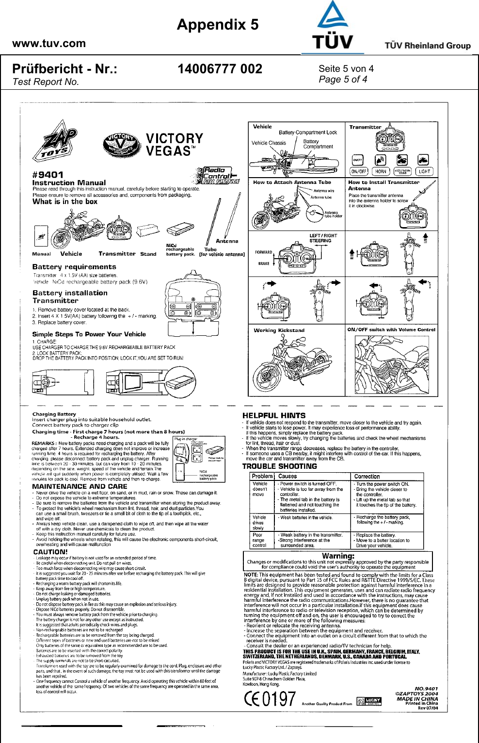    www.tuv.com  Appendix 5 Prüfbericht - Nr.: Test Report No. 14006777 002  Seite 5 von 4 Page 5 of 4    