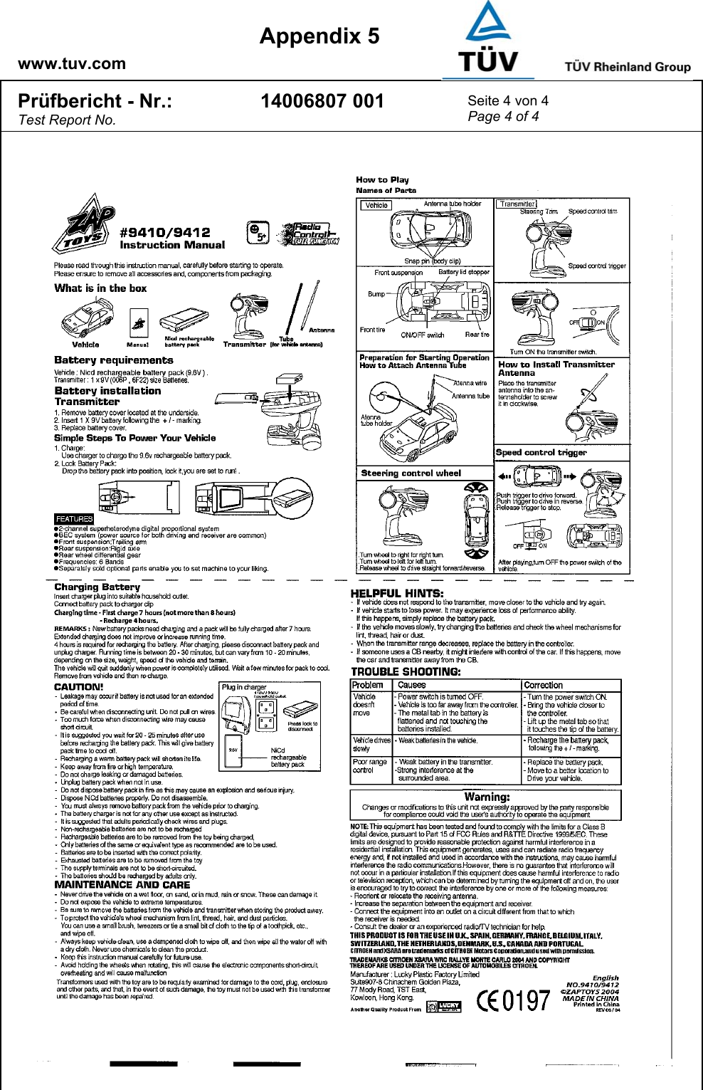    www.tuv.com  Appendix 5 Prüfbericht - Nr.: Test Report No. 14006807 001  Seite 4 von 4 Page 4 of 4    