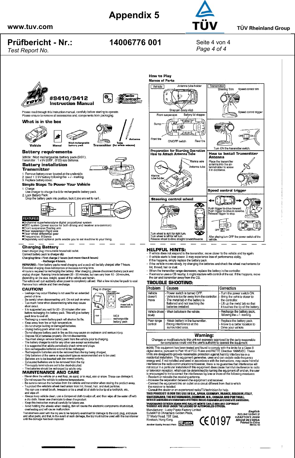    www.tuv.com  Appendix 5 Prüfbericht - Nr.: Test Report No. 14006776 001  Seite 4 von 4 Page 4 of 4     