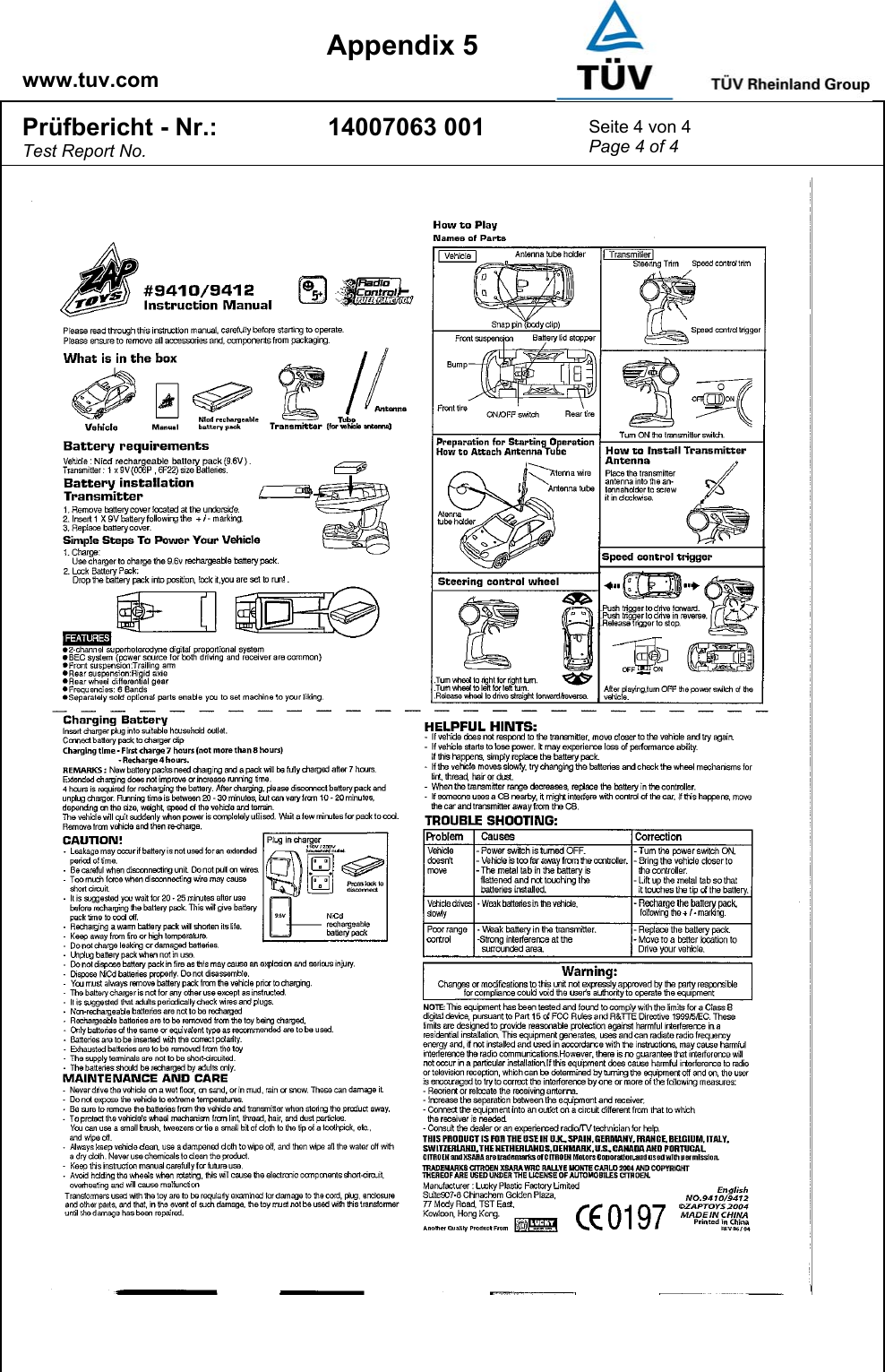    www.tuv.com  Appendix 5 Prüfbericht - Nr.: Test Report No. 14007063 001  Seite 4 von 4 Page 4 of 4       