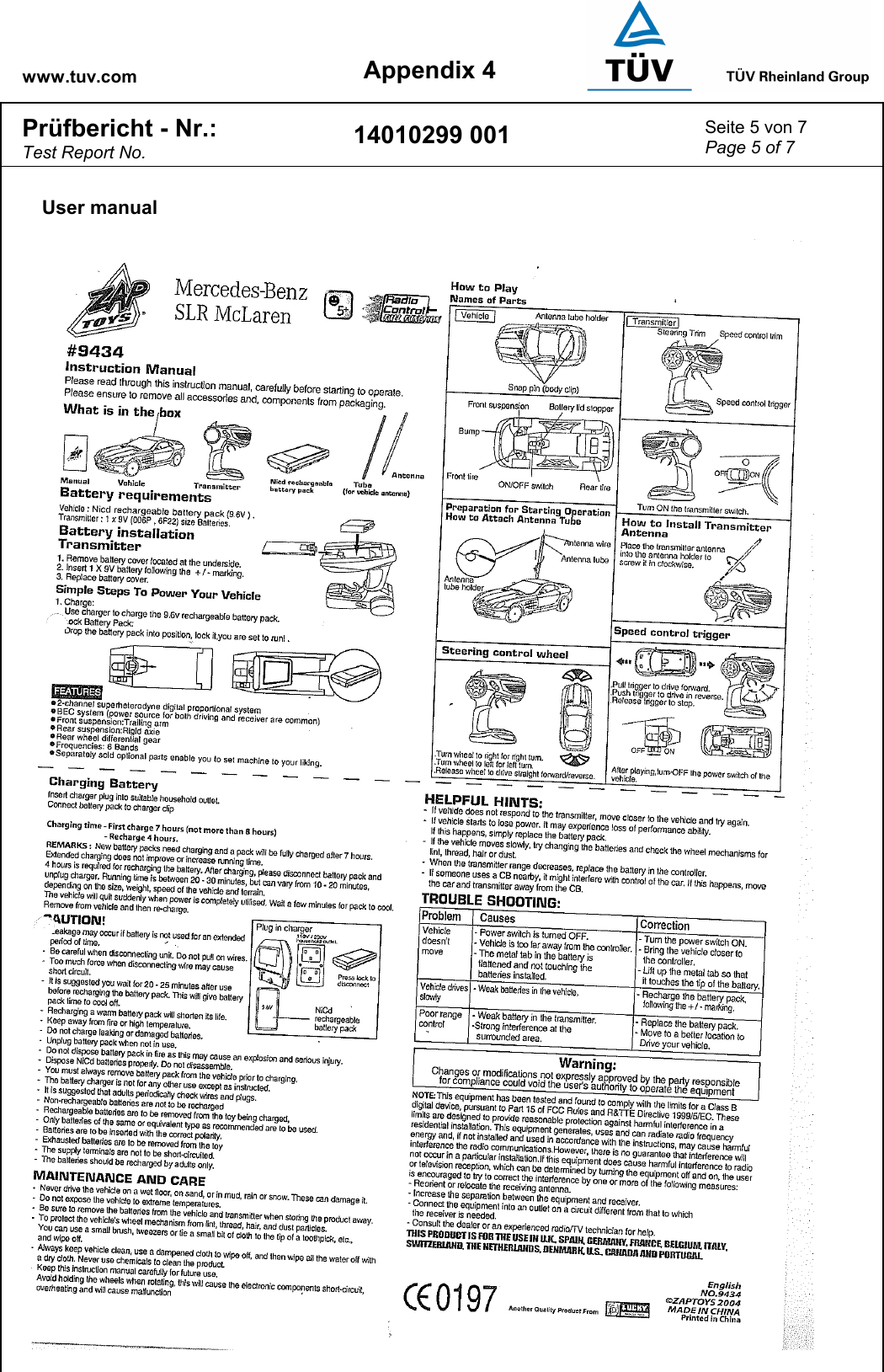 www.tuv.com Appendix 4 Prüfbericht - Nr.:  Test Report No. 14010299 001  Seite 5 von 7 Page 5 of 7   User manual  