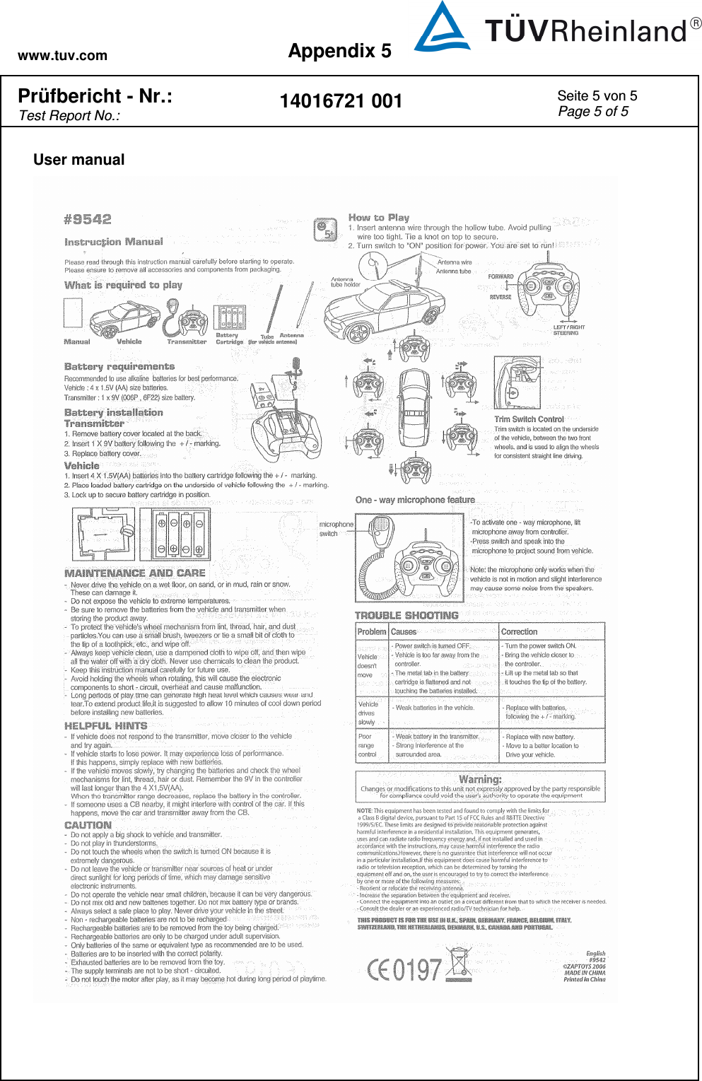 www.tuv.com Appendix 5  Prüfbericht - Nr.:  Test Report No.: 14016721 001 Seite 5 von 5 Page 5 of 5   User manual  