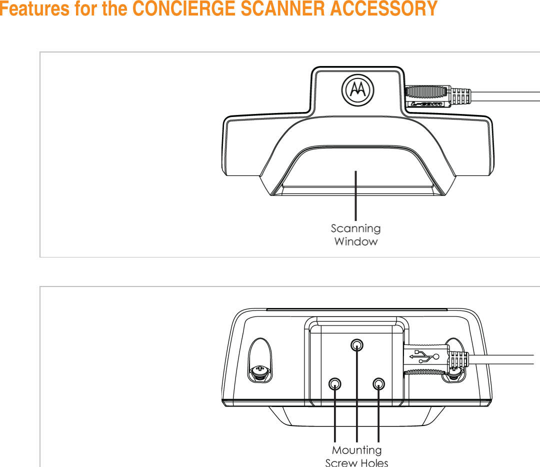 Features for the CONCIERGE SCANNER ACCESSORY                                FRONT VIEW TOP VIEW 