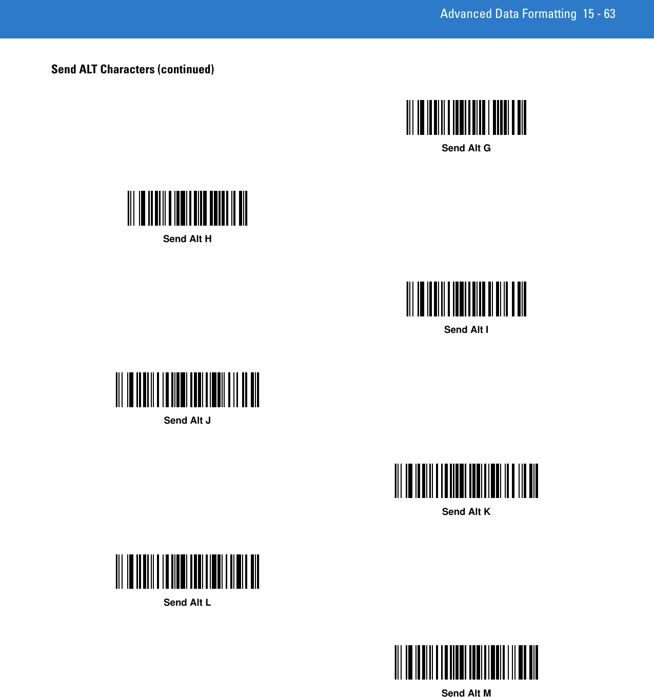 Advanced Data Formatting 15 - 63Send ALT Characters (continued)Send Alt GSend Alt HSend Alt ISend Alt JSend Alt KSend Alt LSend Alt M