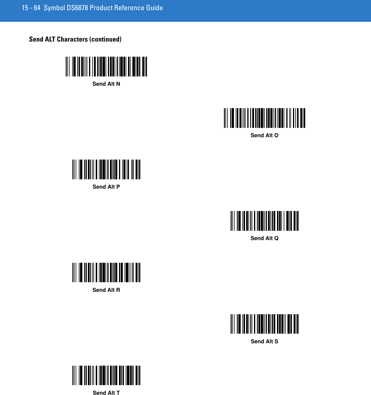 15 - 64 Symbol DS6878 Product Reference GuideSend ALT Characters (continued)Send Alt NSend Alt OSend Alt PSend Alt QSend Alt RSend Alt SSend Alt T